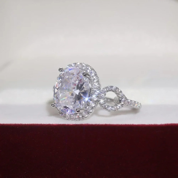 💍Beautiful Hollow Oval Pure Zircon Cubic Carved Macro Pave Silver Rings, K812 - Picture 3 of 5